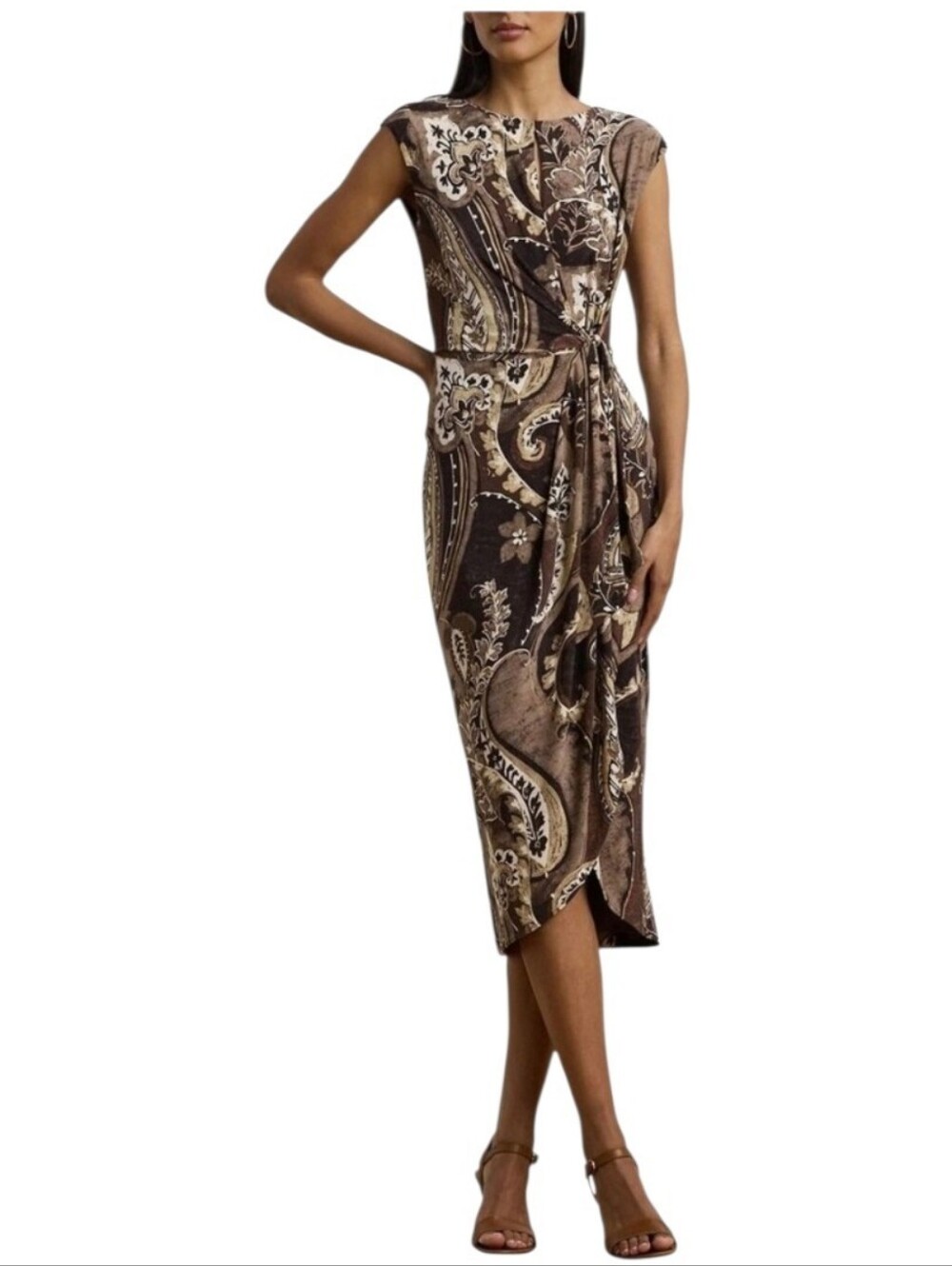 Lauren Ralph Lauren Paisley Stretch Jersey Tie-Front Dress, Size 10, NWT
